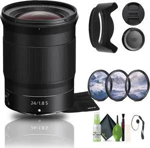 Nikon NIKKOR Z 24mm f/1.8 S Lens (20080) + Filter Kit + Cap Keeper + Cleaning Kit - Bundle