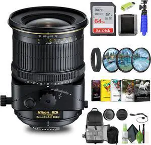 Nikon PC-E NIKKOR 24mm f/3.5D ED Tilt-Shift Lens (2168) + 64GB Memory Card + Filters - Bundle