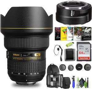 Nikon AF-S NIKKOR 14-24mm f/2.8G ED Lens (2163) + FTZ II Adapter + 64GB Card - Bundle