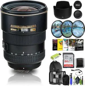 Nikon AF-S DX Zoom-NIKKOR 17-55mm f/2.8G IF-ED Lens (2147) + 64GB Memory Card - Bundle