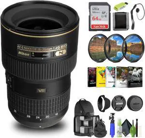 Nikon AF-S NIKKOR 16-35mm f/4G ED VR Lens (2182) + 64GB Memory Card + Filter Kit - Bundle