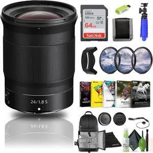 Nikon NIKKOR Z 24mm f/1.8 S Lens (20080) + 64GB Memory Card + Filter Kit + BackPack - Bundle