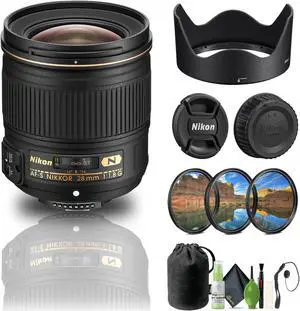 Nikon AF-S NIKKOR 28mm f/1.8G Lens (2203) + Filter Kit + Cap Keeper + Cleaning Kit - Bundle