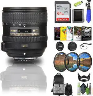 Nikon AF-S NIKKOR 24-85mm f/3.5-4.5G ED VR Lens (2204) + 64GB Memory Card + Filters - Bundle