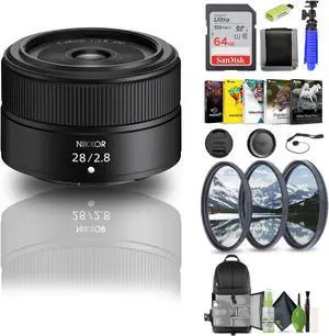 NIKKOR Z 28mm f/2.8 Lens for Nikon Z Cameras (20101) + 64GB Memory Card + Filters - Bundle