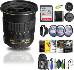 Nikon AF-S DX Zoom-NIKKOR 12-24mm f/4G IF-ED Lens (2144) + 64GB Memory Card  - Bundle
