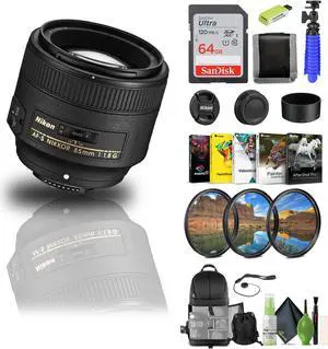 Nikon - AF-S NIKKOR 85mm f/1.8G Medium Telephoto Lens (2201) + 64GB Memory Card  - Bundle