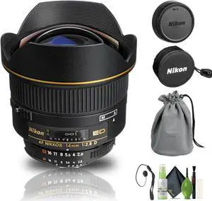 Nikon AF NIKKOR 14mm f/2.8D ED Lens (1925) + Cap Keeper + Cleaning Kit - Bundle