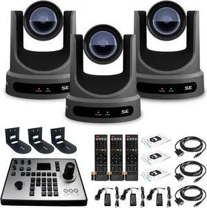 3 x PTZOptics Move SE PTZ Camera with 12x Optical Zoom + PTZOptics PT-JOY-G4 + 3 x Wall Mount