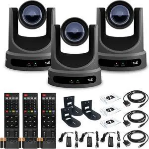 3 x PTZOptics Move SE PTZ Camera with 12x Optical Zoom (PT12X-SE-GY-G3) + 3 x Wall Mount