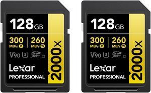 Lexar LSD2000128G-B2NNU Professional Sdxc Memory Card 2000x 128gb Class 10 V90 Uhs-ii U3 W/o Reader R300/w260mbs