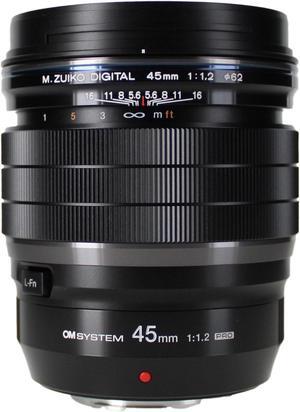 OM SYSTEM M.ZUIKO Digital ED 45mm F1.2 PRO Lens, Fast Fixed Focal Length, Compatible with All MFT Cameras (OM SYSTEM/Olympus OM-D & Pen Models, Panasonic G Series), Black