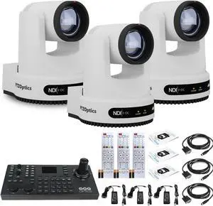 3 x PTZOptics Move 4K PTZ Camera with 12x Zoom (White) (PT12X-4K-WH-G3) + SuperJoy PTZ Controller