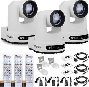 3 x PTZOptics Move 4K PTZ Camera with 12x Optical Zoom (White) (PT12X-4K-WH-G3) + 3 x Wall Mount