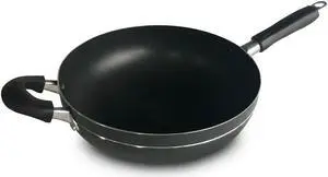 Bene Casa Wok, Stir-Fry Pan, 12-inch Aluminum non-stick wok, Stay Cool Double Handle Pan, dishwasher safe, Oven Safe Pan.