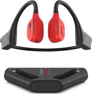 SUUNTO Wing Open-Ear Bone Conduction Headphone, Bluetooth Wireless Sport Headphone w/Head Movement Control, Built-in HD Mic, IP67 Sweatproof, Safety Lights, 10H Playtime & 20H w/Charging Stand, Red