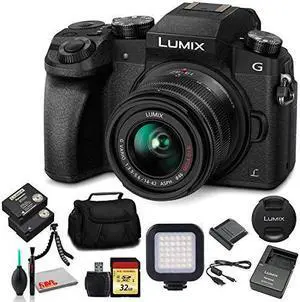 Panasonic Lumix DMC-G7 Mirrorless Digital Camera with 14-42mm Lens (Black) (DMC-G7KK) - Bundle -