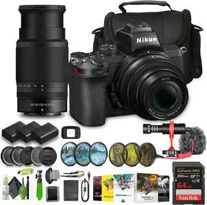 Nikon Z50 Compact Lightweight Mirrorless Camera with 16-50mm and 50-250mm Lenses (1632) Bundle