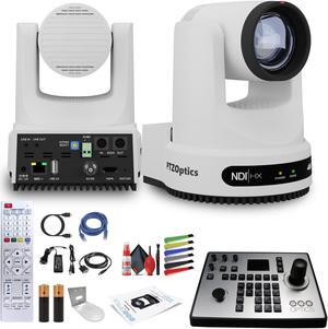 PTZOptics Move 4K PTZ Camera with 20x Zoom (White) (PT20X-4K-WH-G3) + PT-JOY-G4 Controller + Wall Mount