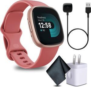 Fitbit Versa 4 Fitness Smartwatch Pink Sand/Copper Rose Bundle