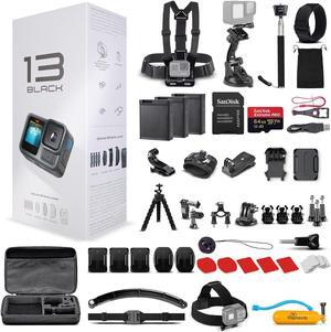 GoPro HERO13 Action Camera + 64GB Card, 50 Piece Accessory Kit and 2 Batteries