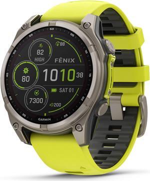 Garmin fnix® 8 - 47 mm, Solar, AMOLED, Sapphire, Premium Multisport GPS Smartwatch, Long-Lasting Battery Life, Dive-Rated, Built-in LED Flashlight, Titanium with Amp Yellow/Graphite Band
