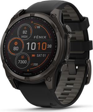 Garmin fnix® 8 - 47 mm, Solar, AMOLED, Sapphire, Premium Multisport GPS Smartwatch, Long-Lasting Battery Life, Dive-Rated, Built-in LED Flashlight, Carbon Gray DLC Titanium with Pebble Gray Band