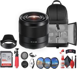 Sony FE 28mm f/2 Lens (SEL28F20) + 64GB Card + Filter Kit + Backpack + More - Bundle