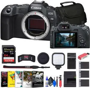 Canon EOS R8 Mirrorless Camera + 64GB Card + Bag + Charger + Battery + More