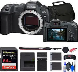 Canon EOS R8 Mirrorless Camera + 64GB Card + Bag + Charger + Battery + More
