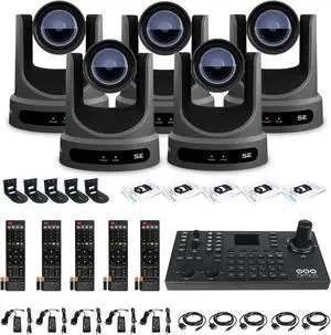 5 x PTZOptics Move SE PTZ Camera with 12x Optical Zoom (PT12X-SE-GY-G3) + PTZ Camera Controller + 5 x Wall Mount