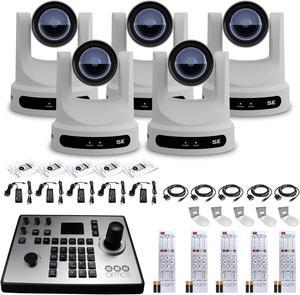 5 x PTZOptics Move SE PTZ Camera with 12x Optical Zoom + PTZOptics PT-JOY-G4 Controller + 5 x Wall Mount