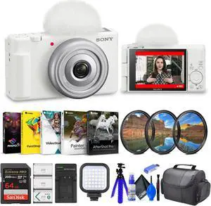 Sony ZV-1F Vlogging Camera (White) (ZV1F/W) + Filter Kit + 64GB Card + Corel Software