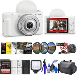 Sony ZV-1F Vlogging Camera (White) (ZV1F/W) + Filter Kit + 64GB Card + Corel Software