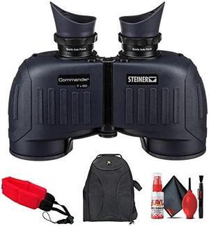 Steiner 7x50 Commander Binoculars (2304) Bundle with Padded Backpack, Floating Wrist Strap, and 6Ave Cleaning Kit