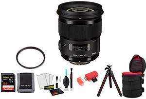 Sigma 50mm f/1.4 DG HSM Art Lens for Nikon F with 64GB Memory Card and UV Filter (International Model)
