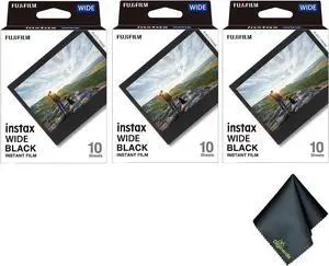 Fujifilm Instax Wide Black Instant Film (30 Exposures)+Microfiber Cleaning Cloth