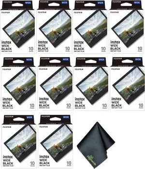 Fujifilm Instax Wide Black Instant Film 100 Exposures + Microfiber Cleaning Cloth