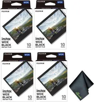 Fujifilm Instax Wide Black Instant Film (40 Exposures)+Microfiber Cleaning Cloth