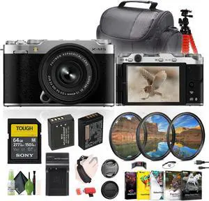 Fujifilm X-M5 Mirrorless Camera + XC 15-45mm f/3.5-5.6 OIS PZ Lens Bundle- Silver