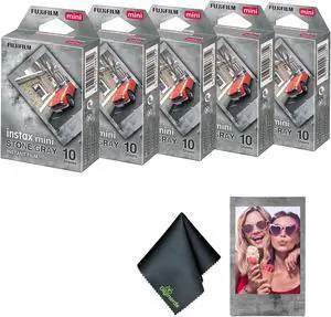 FUJIFILM INSTAX Mini Stone Gray Instant Film (50 Exposures) + Cleaning Cloth