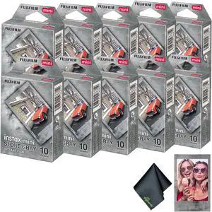 FUJIFILM INSTAX Mini Stone Gray Instant Film (100 Exposures) + Cleaning Cloth
