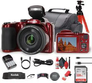 Kodak Pixpro AZ255 Digital Camera in Red (AZ255RD) Bundle with Accessories