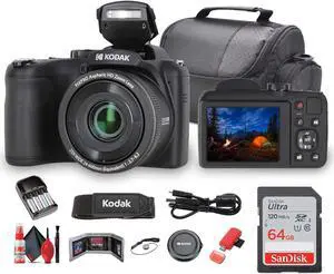 Kodak Pixpro AZ255 Digital Camera in Black (AZ255BK) Bundle with Accessories
