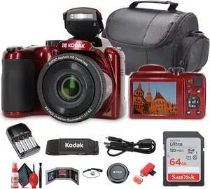 Kodak Pixpro AZ255 Digital Camera in Red (AZ255RD) Bundle with Accessories