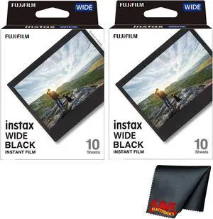 Fujifilm Instax Wide Black Instant Film (20 Exposures)+Microfiber Cleaning Cloth