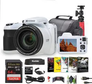 KODAK PIXPRO AZ425 20MP Digital Vlogging Camera +64GB Memory Card + More (White)
