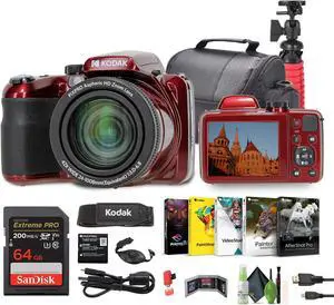 KODAK PIXPRO AZ425 20MP Digital Vlogging Camera +64GB Memory Card + More (RED)