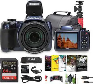 KODAK PIXPRO Astro Zoom AZ528 16MP Digital Camera + 64GB Memory Card + More (Blue)