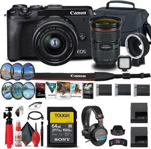 Canon EOS M6 Mark II Mirrorless Camera (Black) with 15-45mm Lens + More